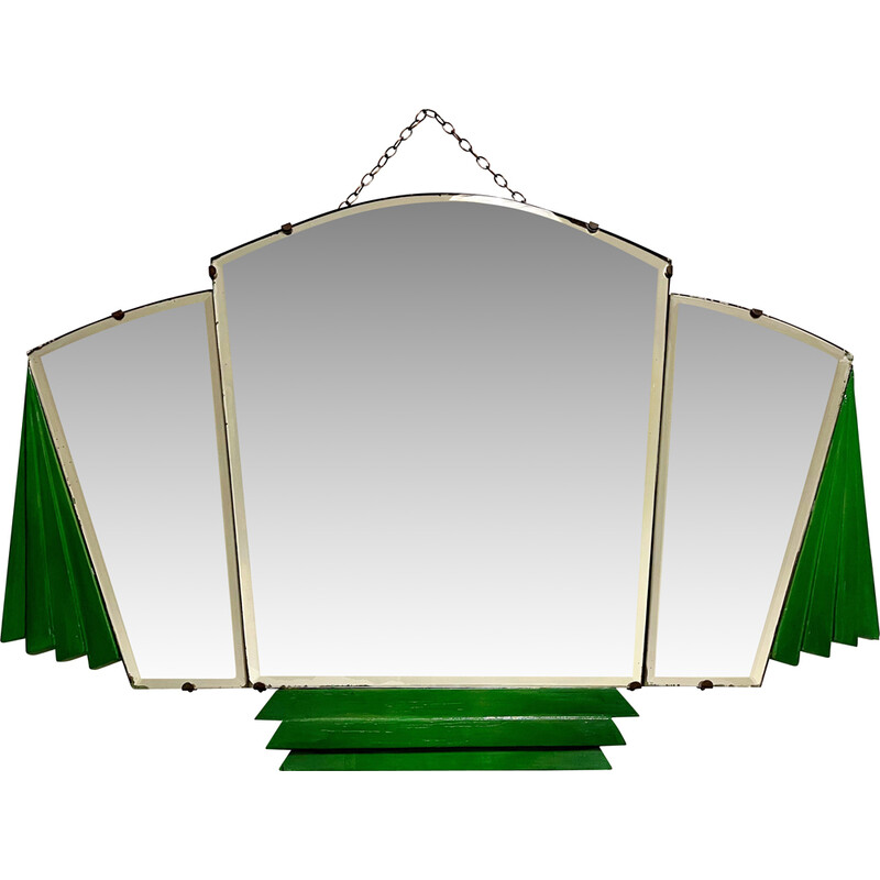 Miroir Art Déco vintage avec cadre vert, 1920