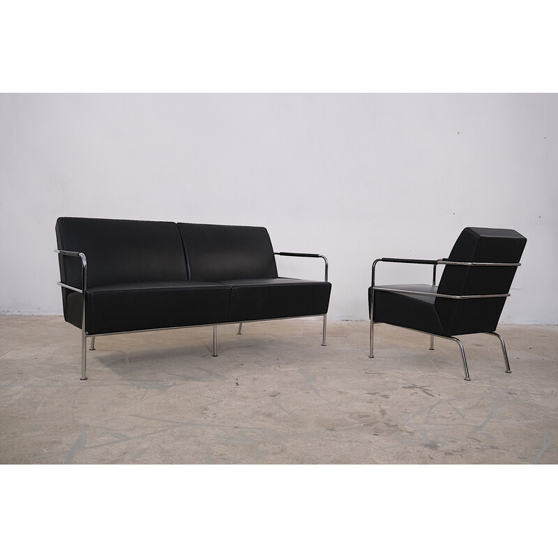 Vintage leather lounge set by Gunilla Allard for Lammhults, 1990s