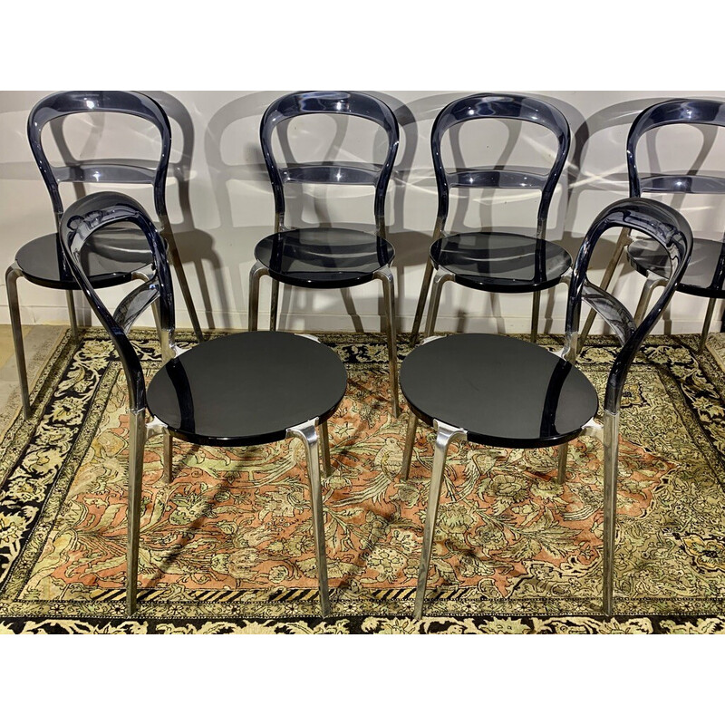 Ensemble de 6 chaises vintage en aluminium chromé par Calligaris, Italie