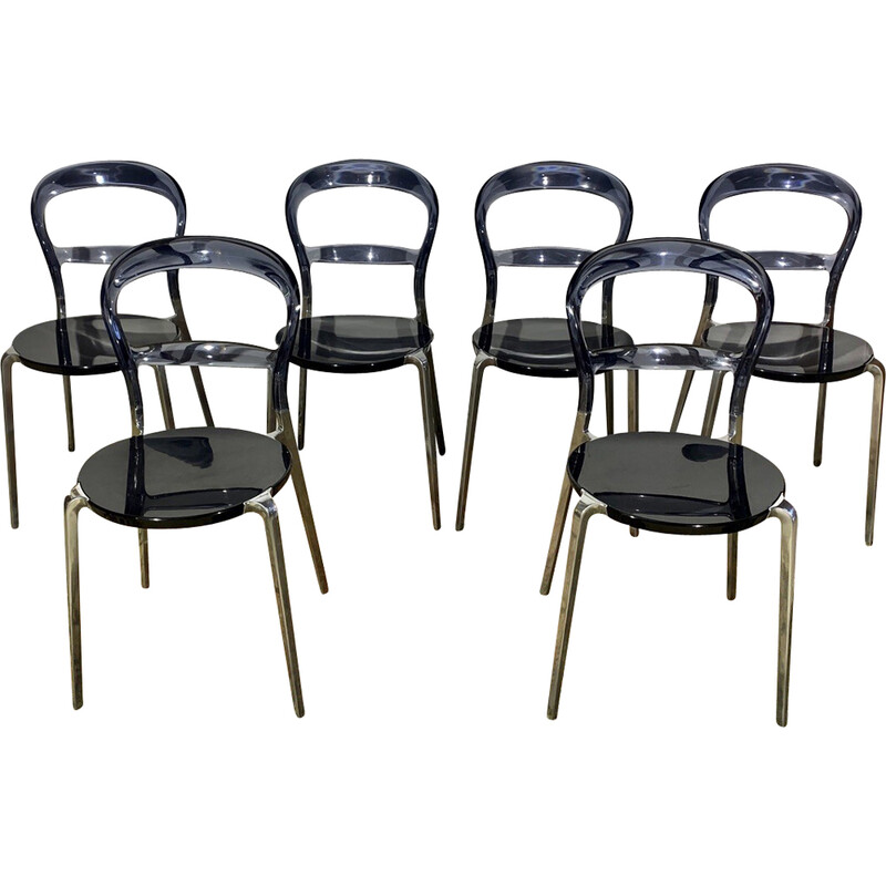 Ensemble de 6 chaises vintage en aluminium chromé par Calligaris, Italie