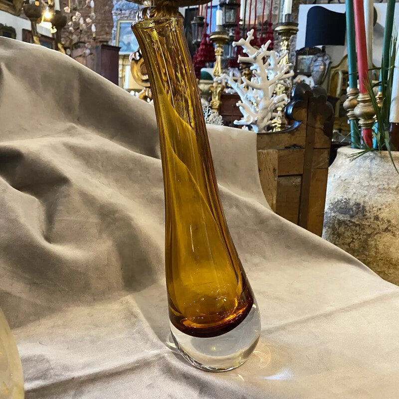 Vase incliné moderniste vintage en verre de Murano brun Sommerso, 1980