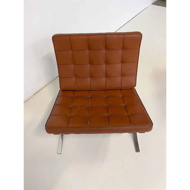 Paire de fauteuils Barcelona vintage en cuir brun par Mies Van Der Rohe  pour Knoll