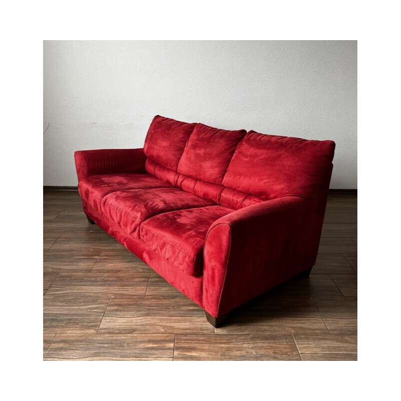 Vintage 3 Seat red velour sofa by Ikea, 1990s