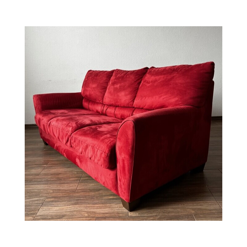 Sofá vintage de 3 plazas de terciopelo rojo de Ikea, años 90