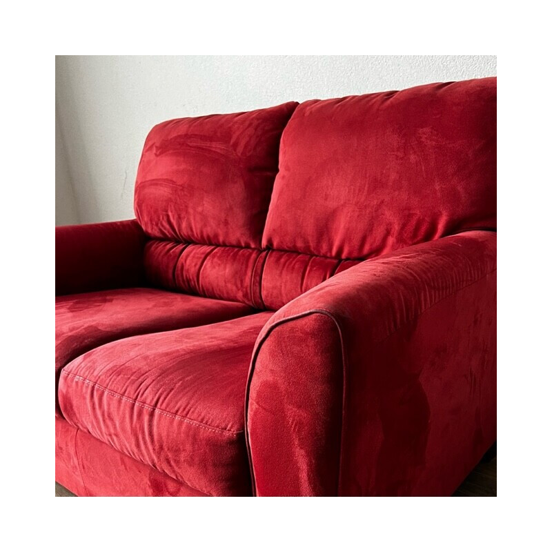 Vintage red velour sofa by Ikea, 1990s