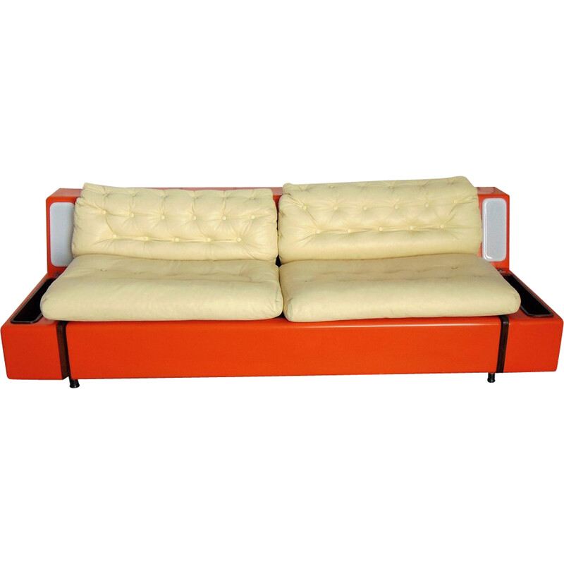 Canapé-lit vintage Beka en fibre de verre orange