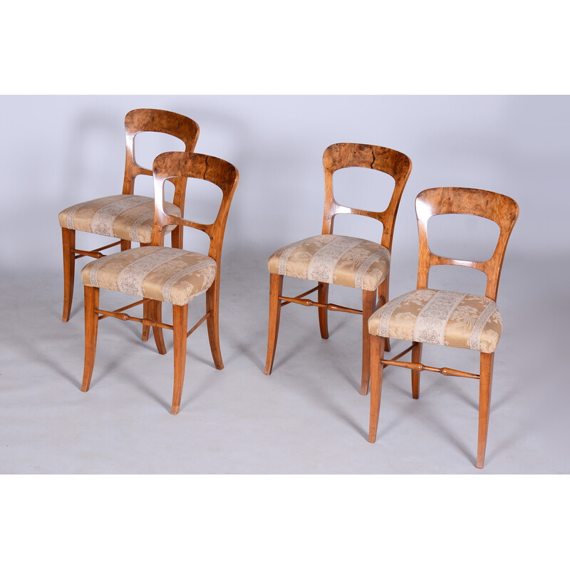 Set of 4 vintage Biedermeier walnut chairs, Czechia 1830s