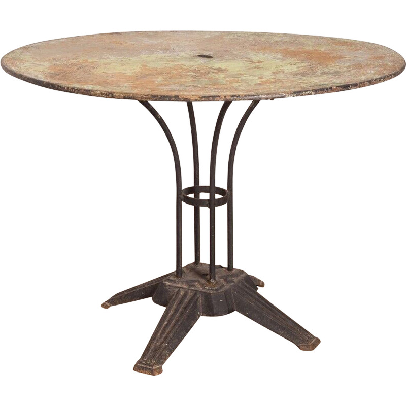 Table d'extérieur vintage avec base en fer et plateau en métal peint, 1960