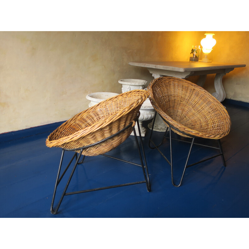 Zwei Sessel aus Bambus und Eisen aus der Mitte des Jahrhunderts, 1960er  Jahre