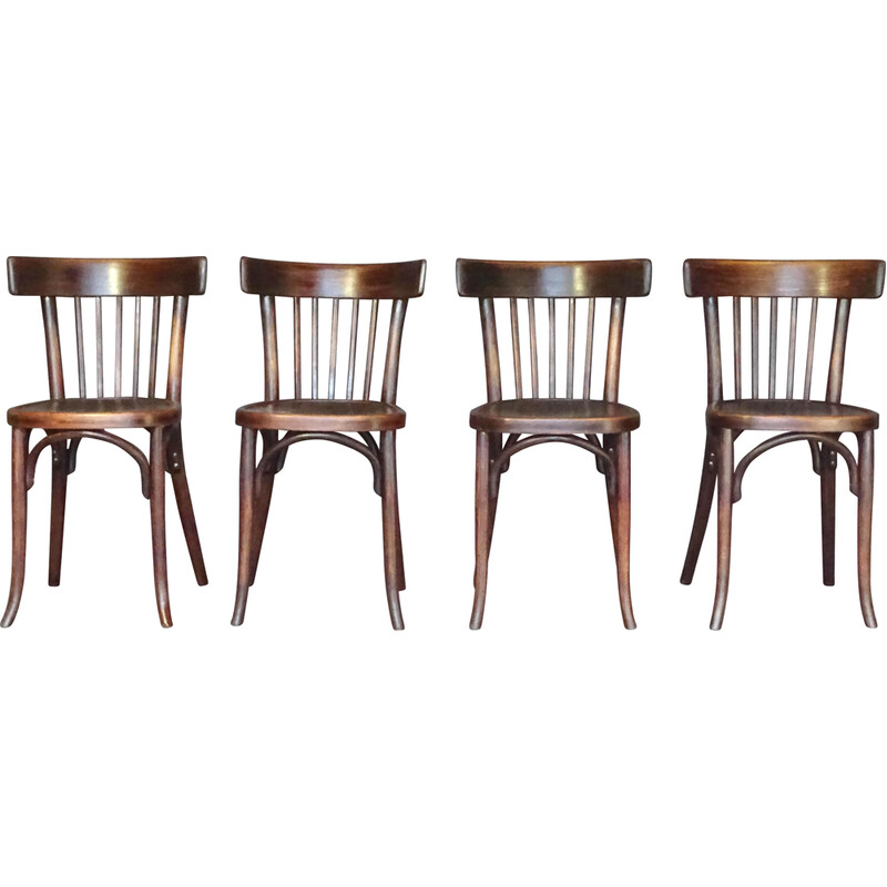 Lot de 4 chaises bistrot vintage Baumann, 1925