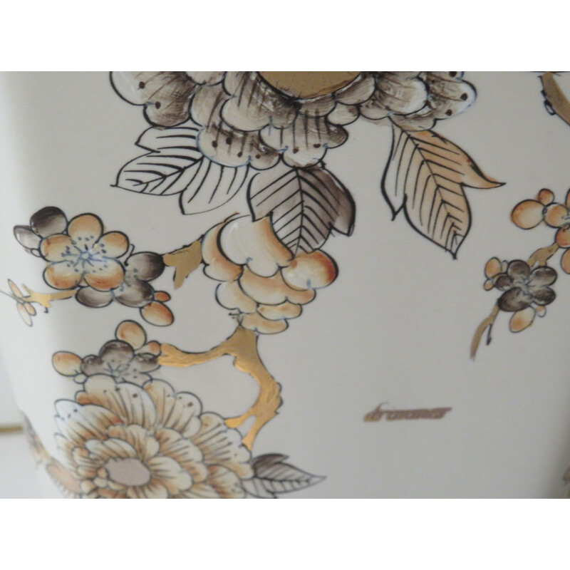 Lampe de table vintage en céramique émaillée couleur crème par Louis Drimmer