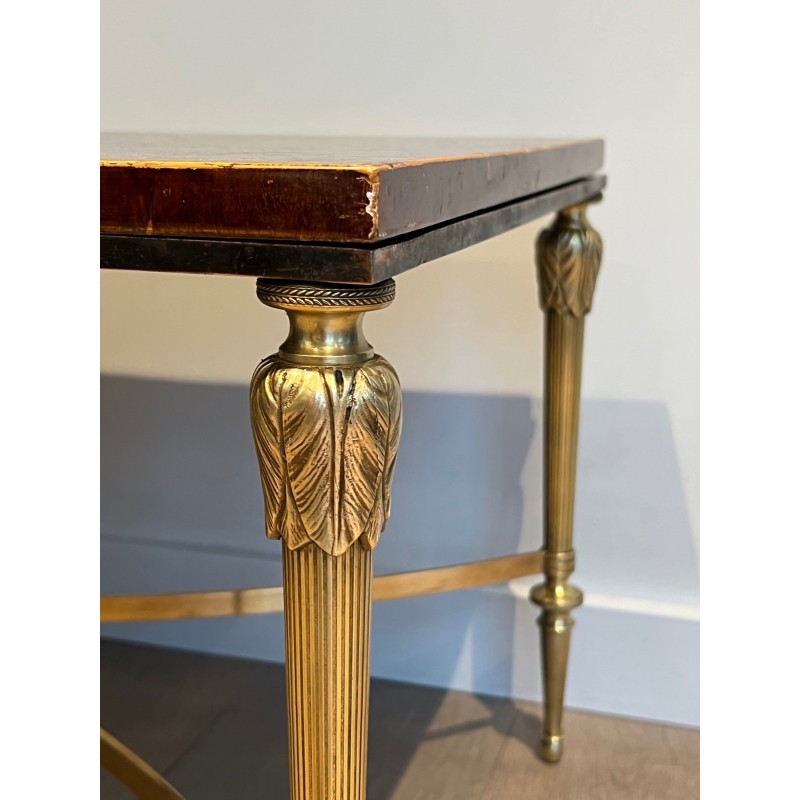 Vintage coffee table in bronze, brass and lacquered wood from Maison  Baguès, France 1940