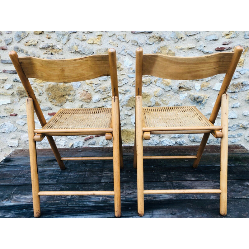 Pareja de sillas plegables vintage de madera curvada y ratán para Habitat,  1970-1980