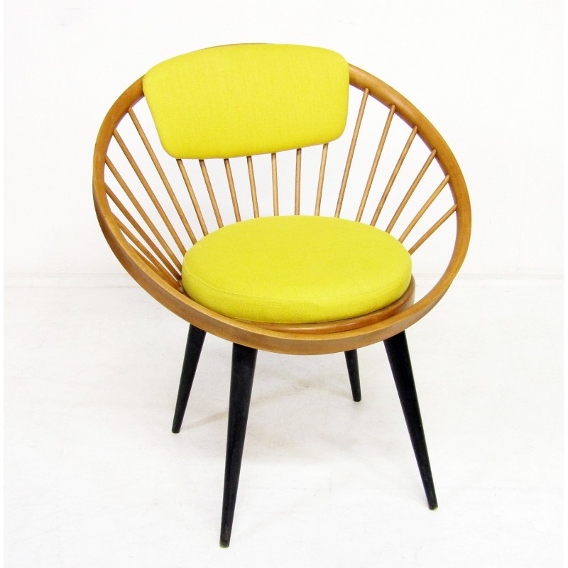 Vintage-Stühle mit rundem Reifen und Leinen von Yngve Ekstrom, Schweden  1950er Jahre