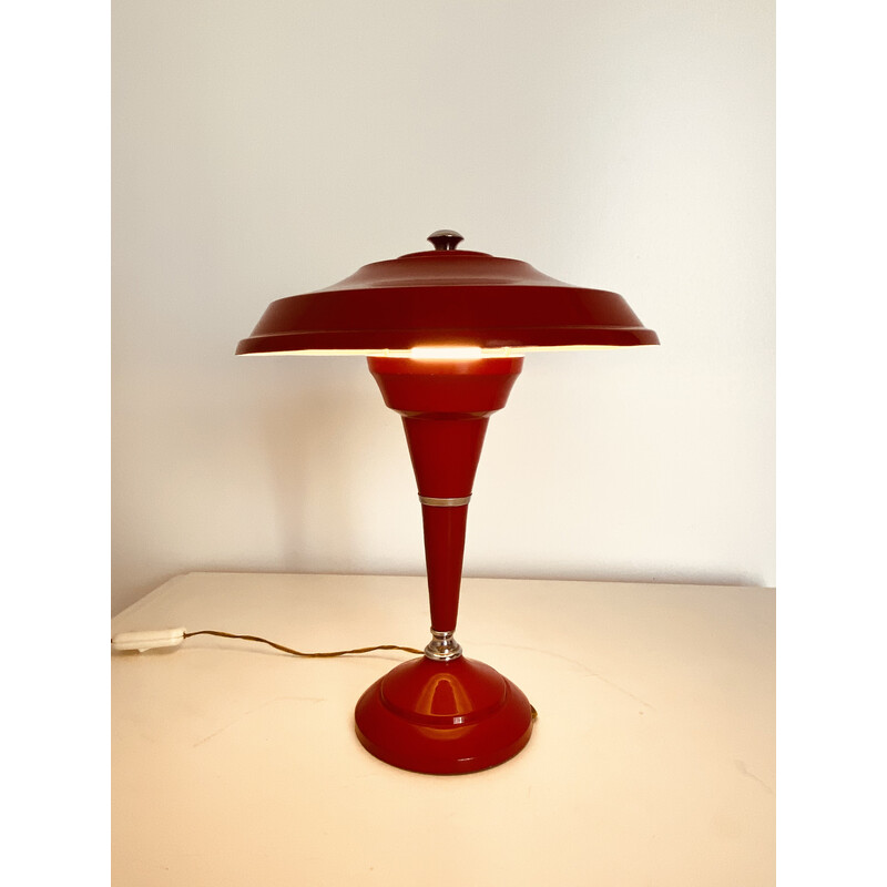 Lampada a fungo da tavolo rossa d'epoca, Italia 1950