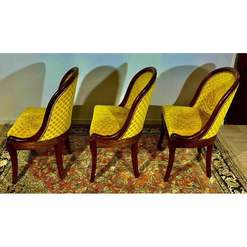 Set di 3 sedie a gondola vintage in mogano e velluto giallo