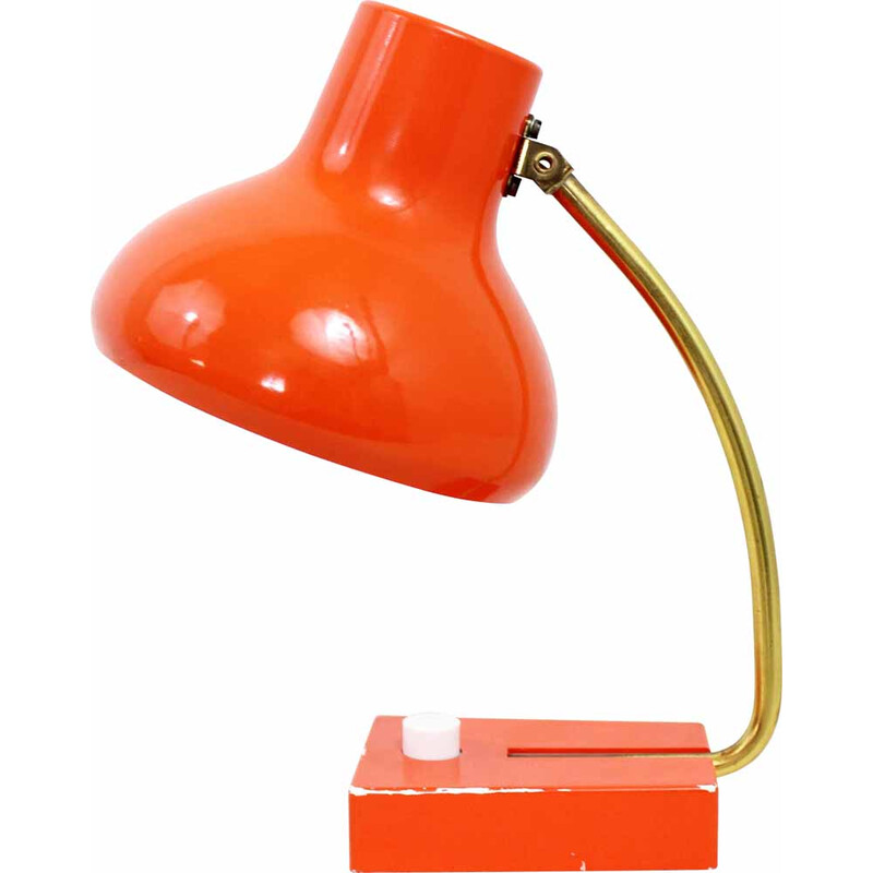 Vintage lamp in orange metal and brass, 1960-1970