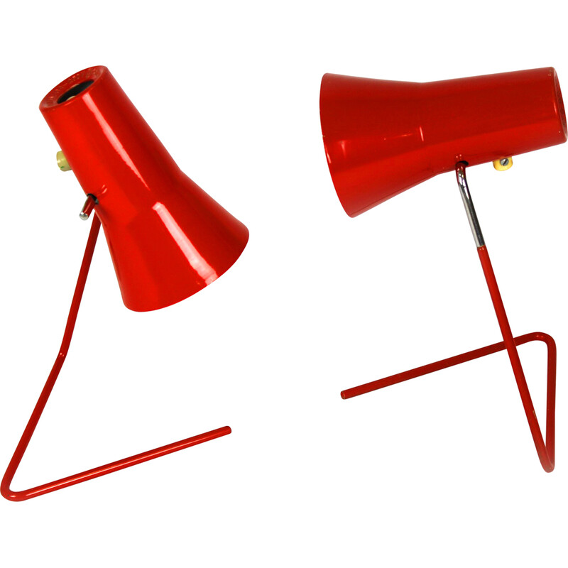 Pair of vintage red table lamps by Josef Hurka for Drupol, 1960s