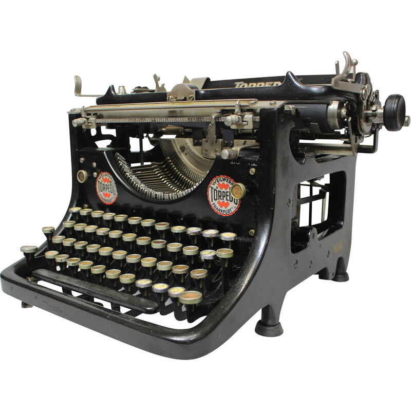Alte Schreibmaschine aus Metall, Stahl, Chrom und Stoff, Deutschland 1905