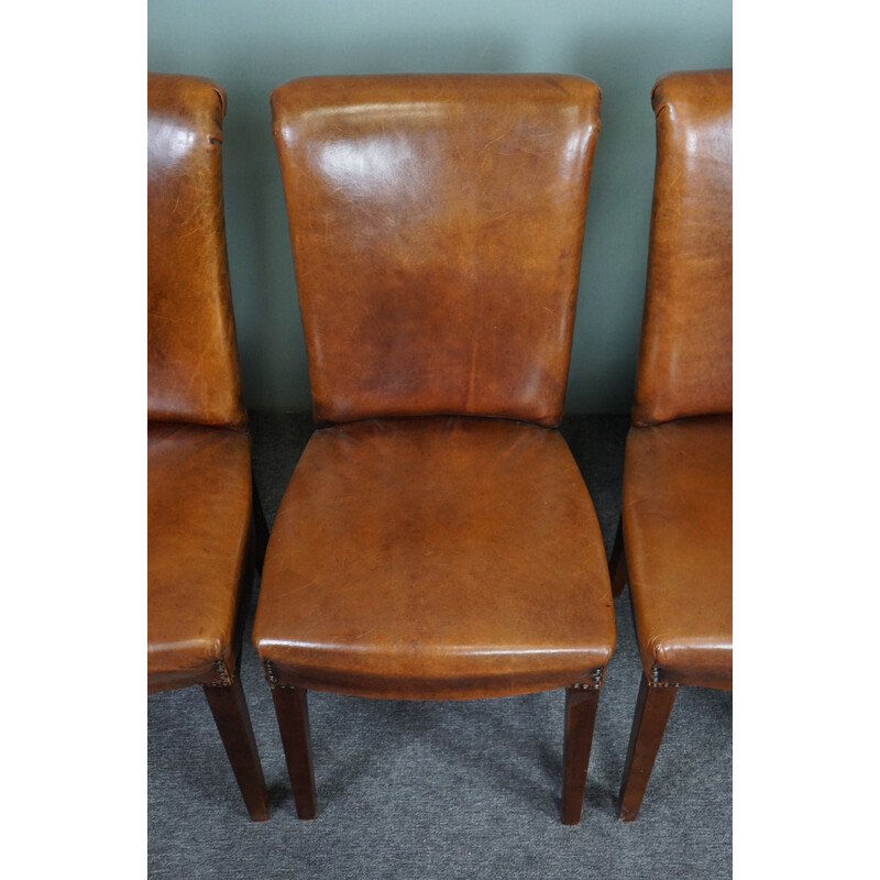 Set of 6 vintage sheep leather dining chairs