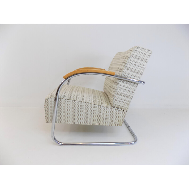 Vintage Fn21 Bauhaus tubular steel and fabric armchair by Mücke Melder