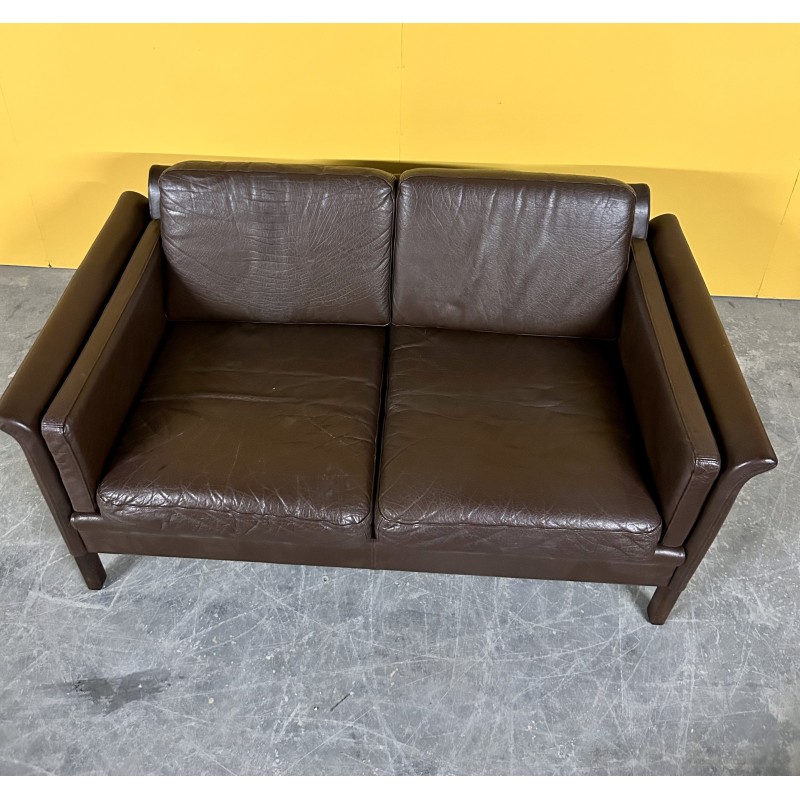 Dänisches Vintage 2-Sitzer Sofa aus braunem Leder, 1960er Jahre