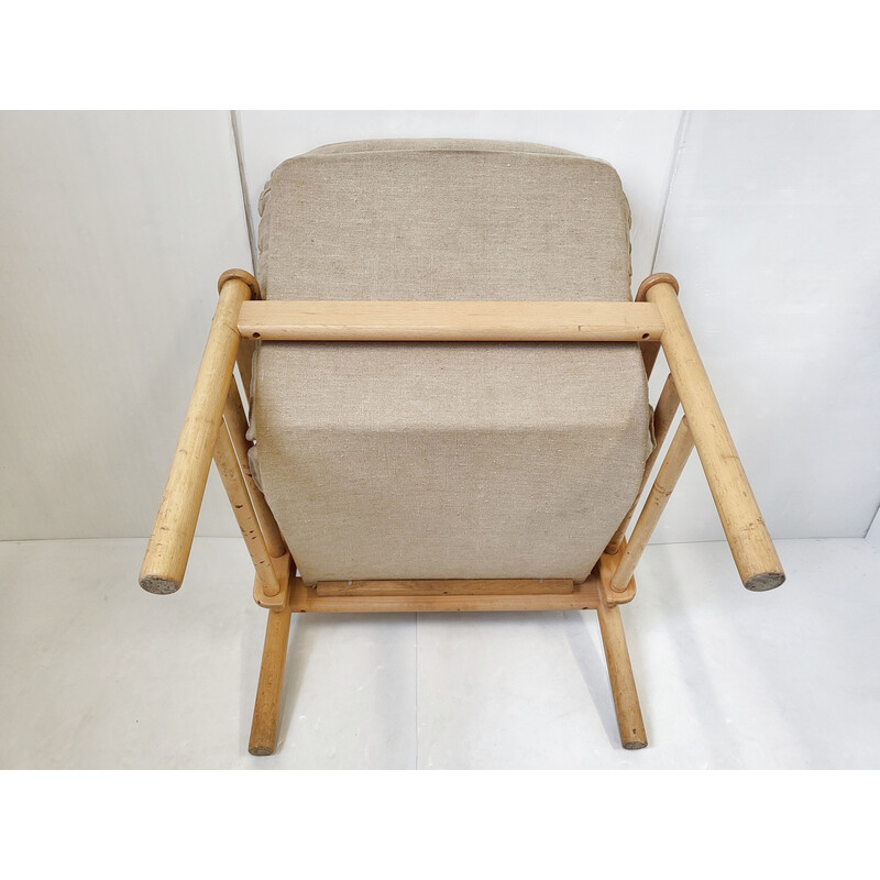 Scandinavische vintage lederen en beuken fauteuil, 1960