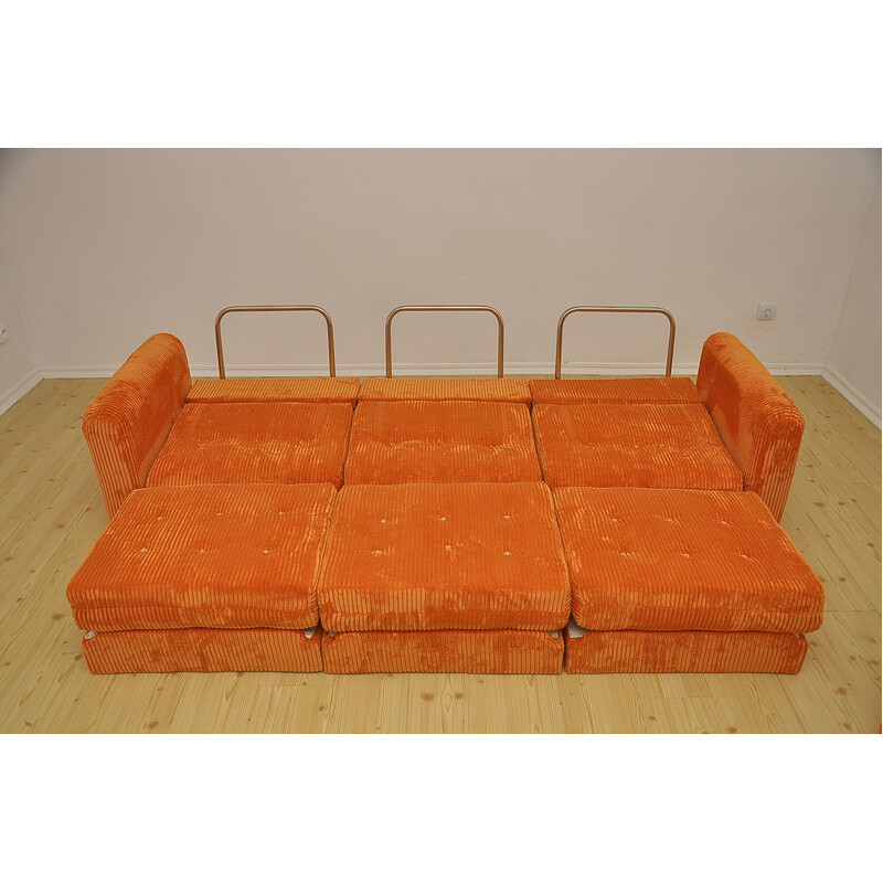 Vintage modulaire woonkamer set oranje in corduroy stof, 1970
