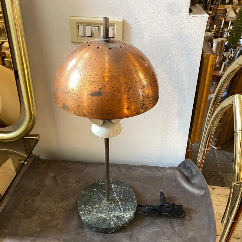 Lampe de table italienne industrielle vintage en marbre et cuivre, 1950