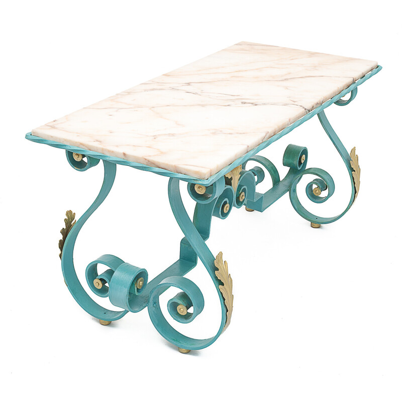 Vintage wrought iron and marble coffee table, 1950
