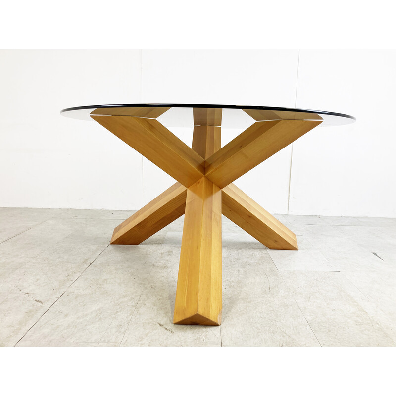 Vintage "La Rotonda" ash wood and smoked glass dining table by Mario  Bellini for Cassina, Italie