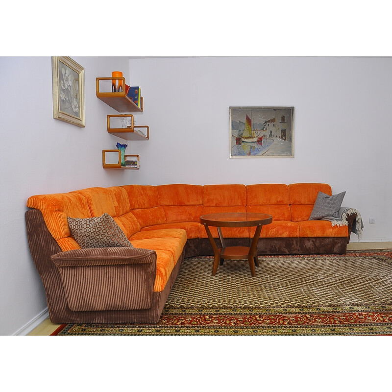 Vintage orange brown corduroy modular sofa, 1970