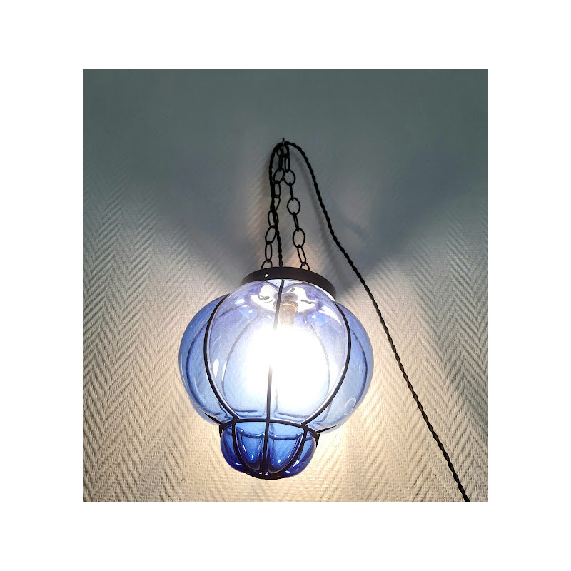 Lanterna veneziana vintage in vetro blu