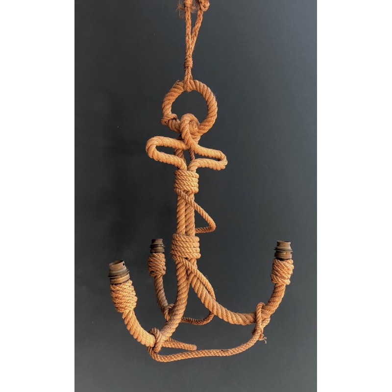 Lustre vintage en corde représentant une ancre d'Audoux Minet, 1950