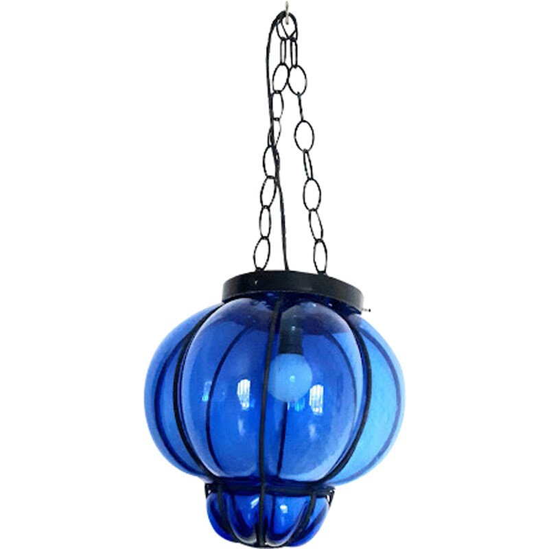 Vintage Venetian lantern in blue glass