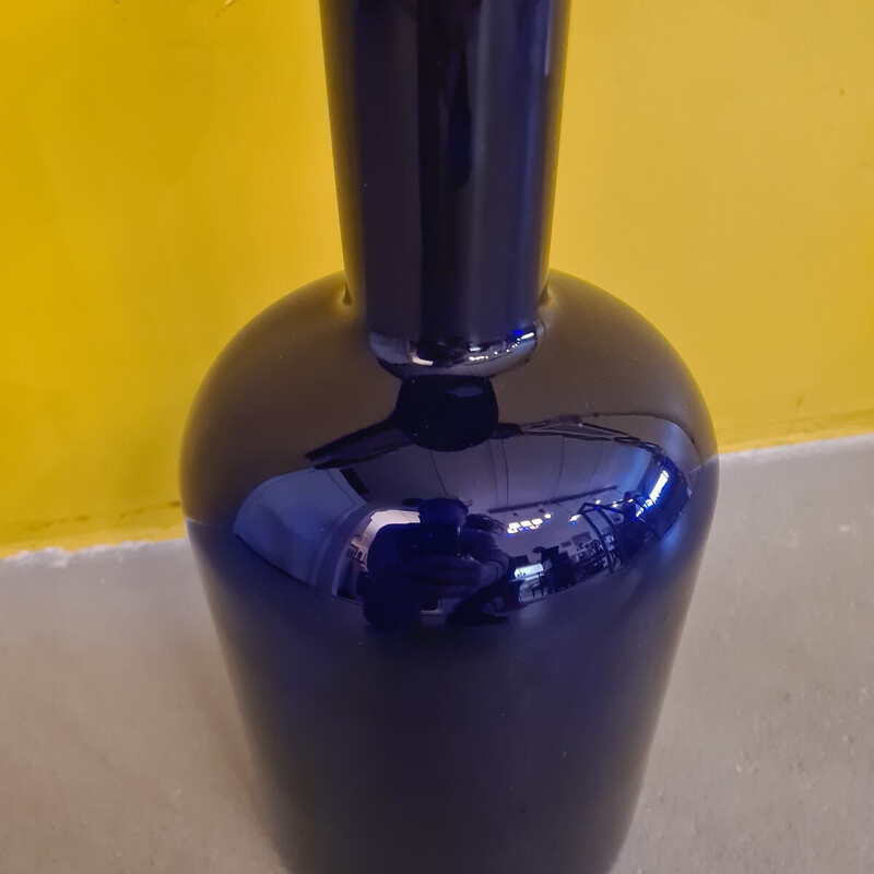 Vintage dark blue glass vase Gulvvase by Otto Brauer for Holmegaard