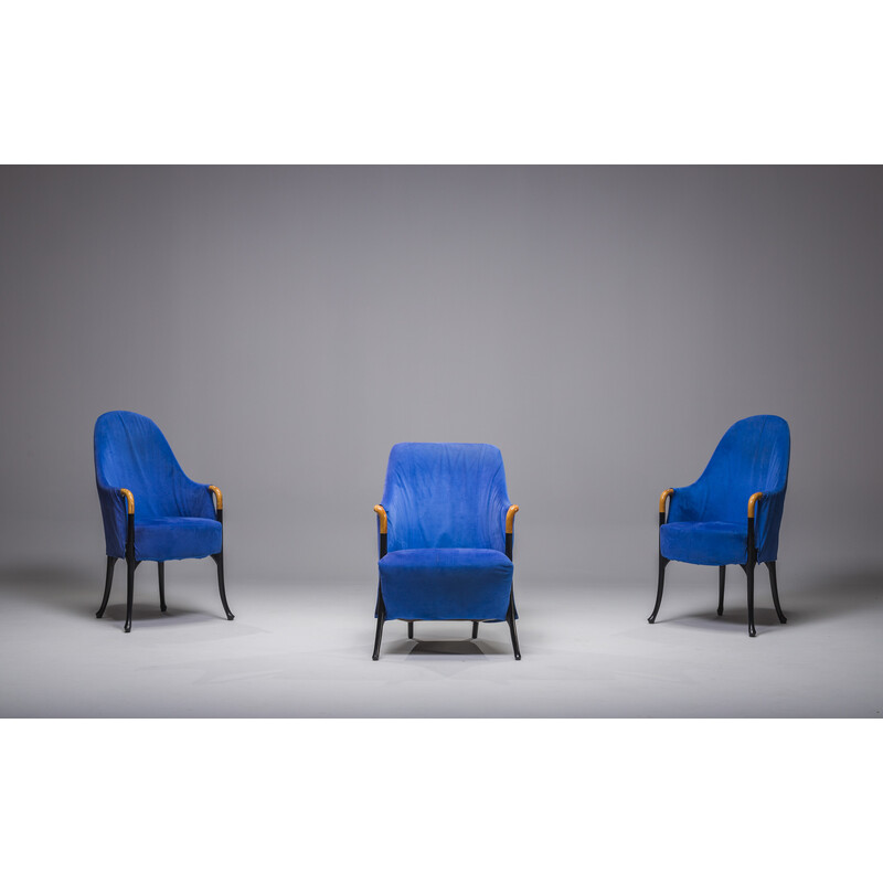 Ensemble de 3 fauteuils italiens vintage en Alcantara par Umberto Asnago  pour Giorgetti, 1980