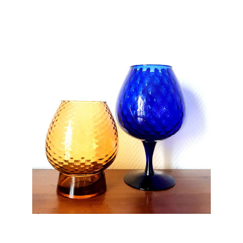 Paire de vases optique vintage en verre d'Empoli, 1960