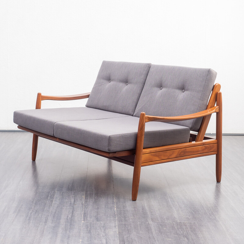 Vintage two-seater sofa with pull-out function in teak, 1960s