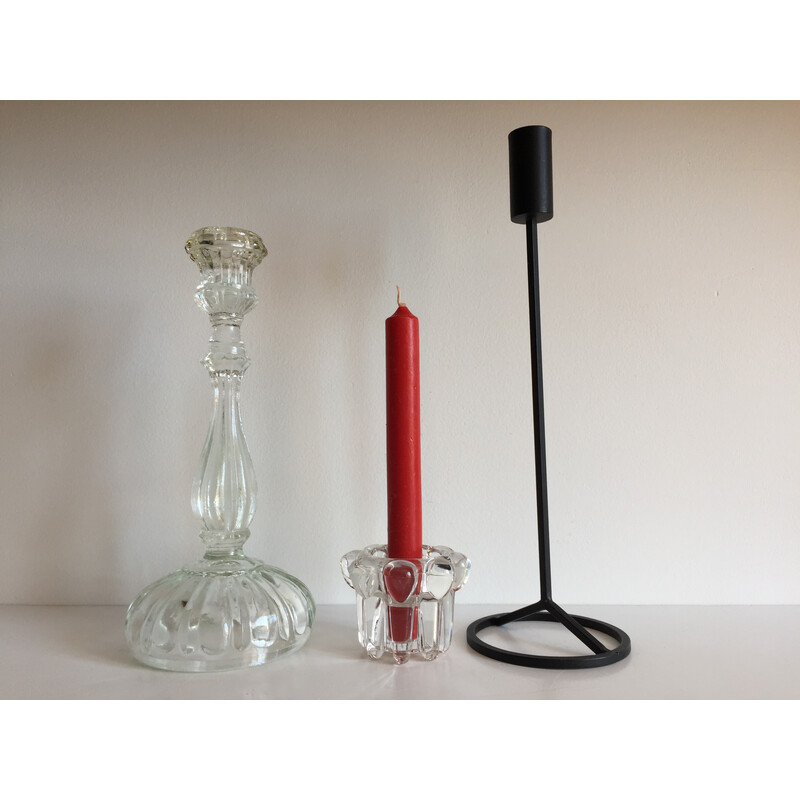 3er-Set Vintage-Kerzenhalter aus Kristall und Stahl
