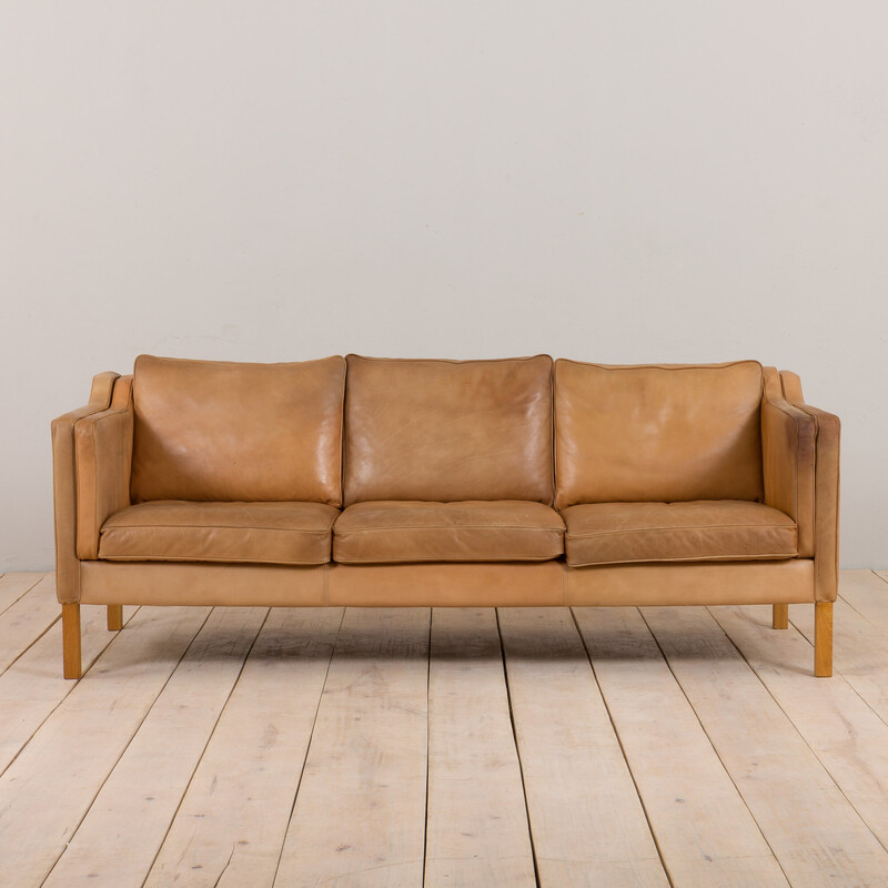 Vintage Dreisitzer-Sofa in hellbraunem Anilinleder von Mogens Hansen,  Dänemark 1970er Jahre