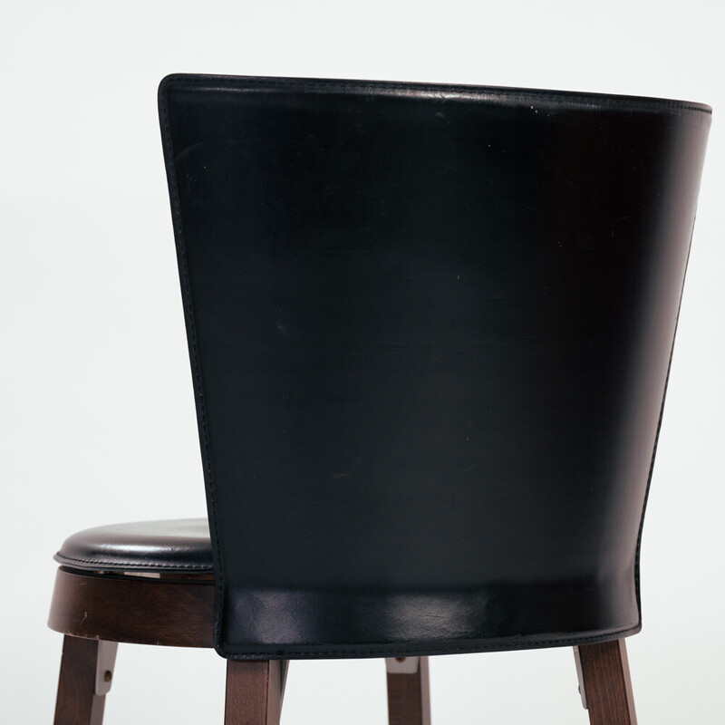 Ensemble de 8 chaises italiennes vintage en cuir noir par Tonon, Italie