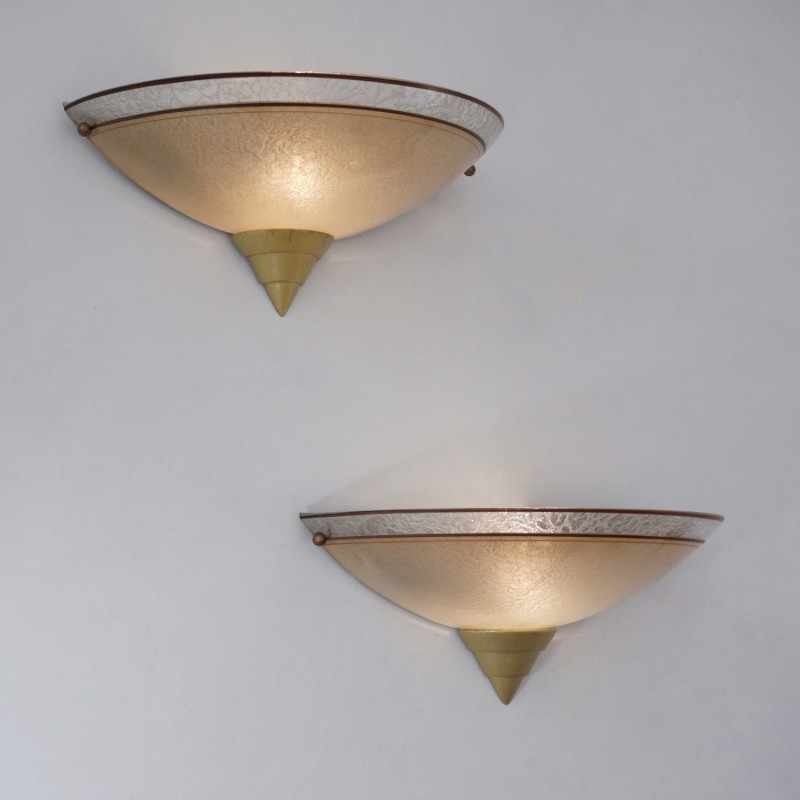 Paar alte Wandlampen aus Glas von Berry's, England 1930
