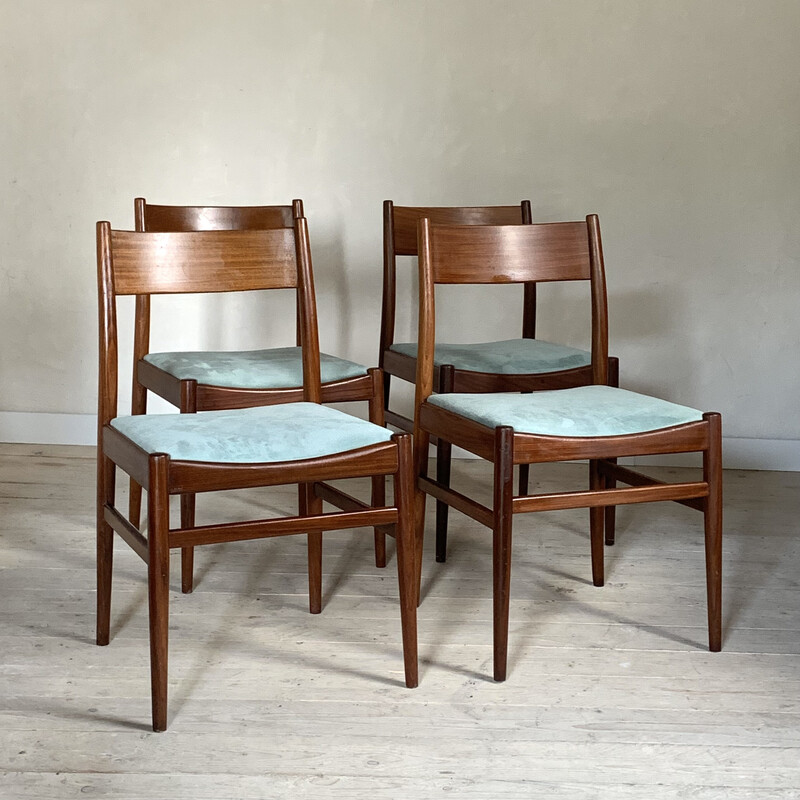 Ensemble de 4 chaises scandinave vintage en tissu et en teck