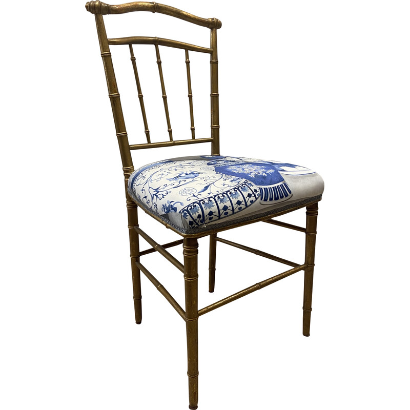 Chaise vintage en bois doré et tissu par Pierre Frey, France