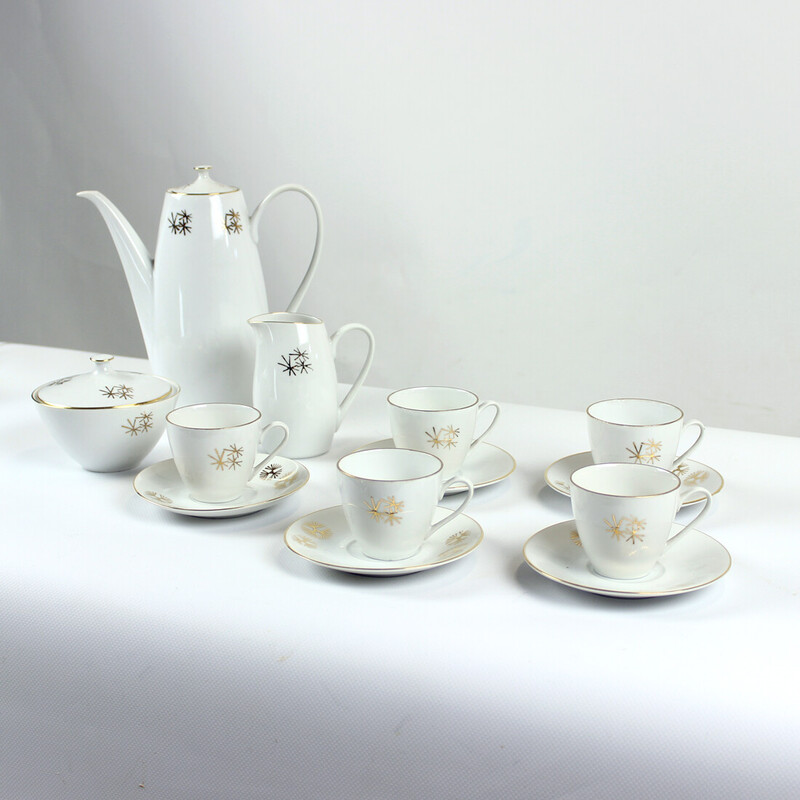 Vintage Bohemian tea set in porcelain and gold, Czechoslovakia 1950s