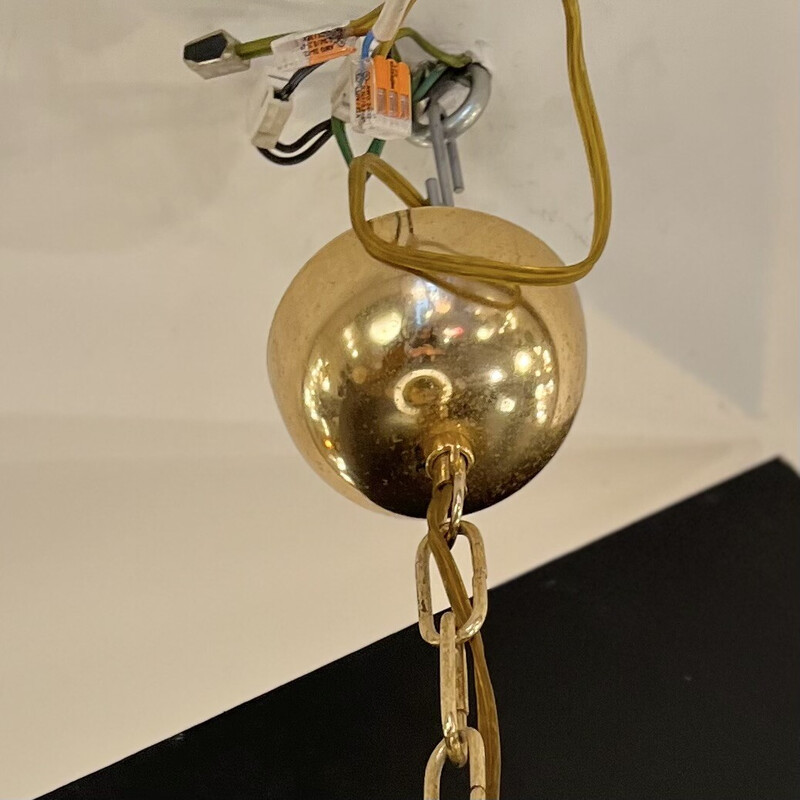 Lampada a sospensione a sfera in vetro vintage con accessori in ottone