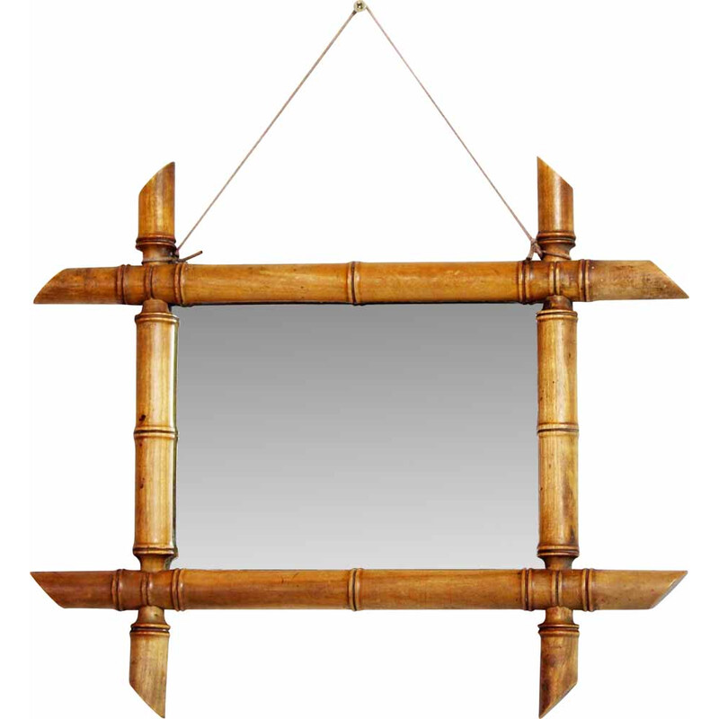 Miroir vintage "Bambou" avec cadre en bois massif
