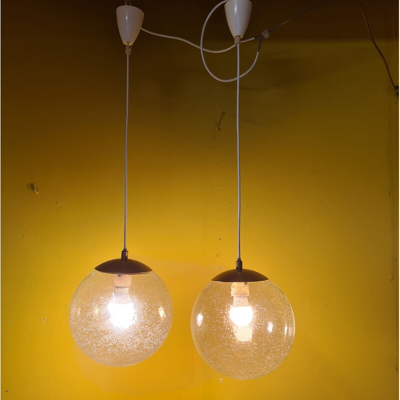 Coppia di lampade a sospensione vintage in vetro a sfera