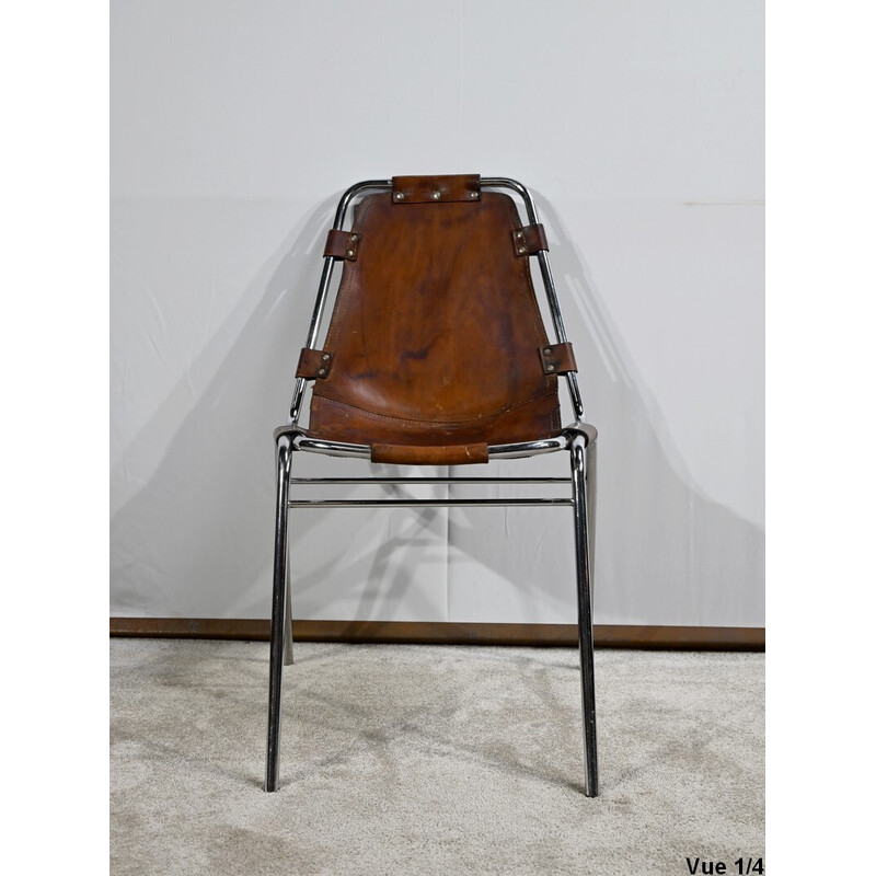 Vintage-Stuhl aus Metall und Leder, Auswahl C. Perriand für Les Arcs, 1960